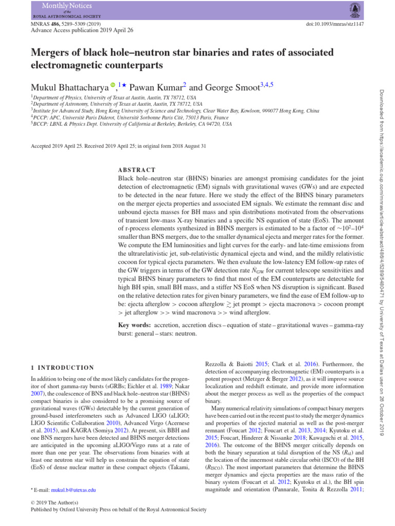 Mergers of Black Hole-Neutron Star Binaries and Rates of Associated ...