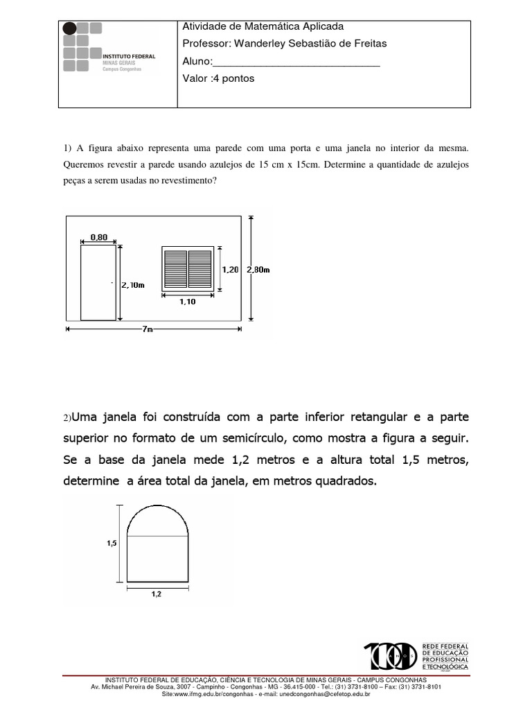 Exercícios de Matemática Aplicada IFMG | PDF