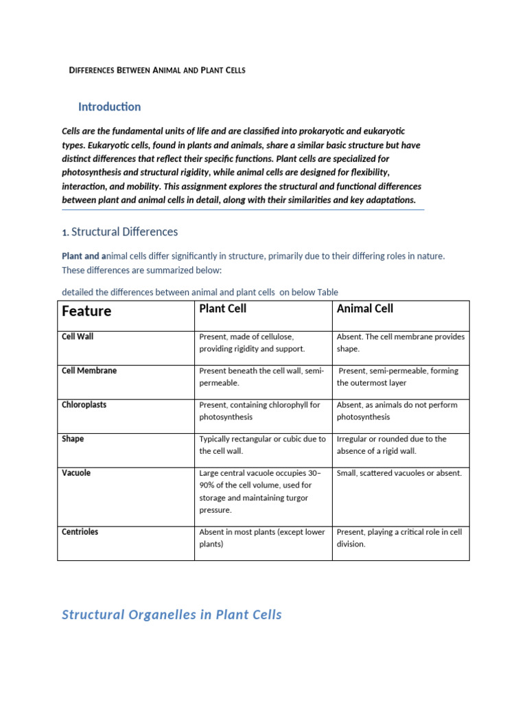 Plant vs. Animal Cell Differences | PDF | Cell (Biology) | Cell Membrane