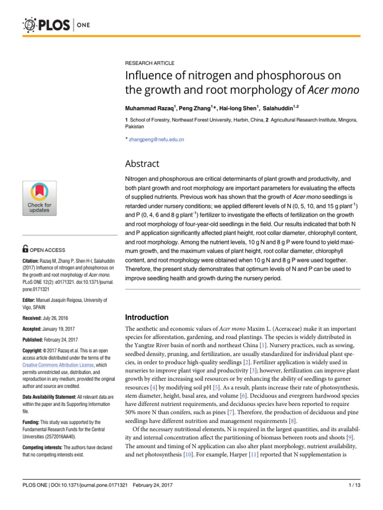 Influence of Nitrogen and Phosphorous On The Growth and Root Morphology ...