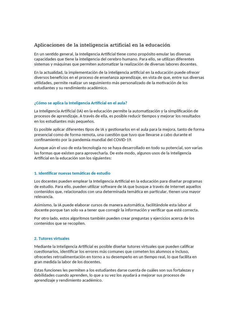 Aplicaciones de La Inteligencia Artificial en La Educación | PDF ...