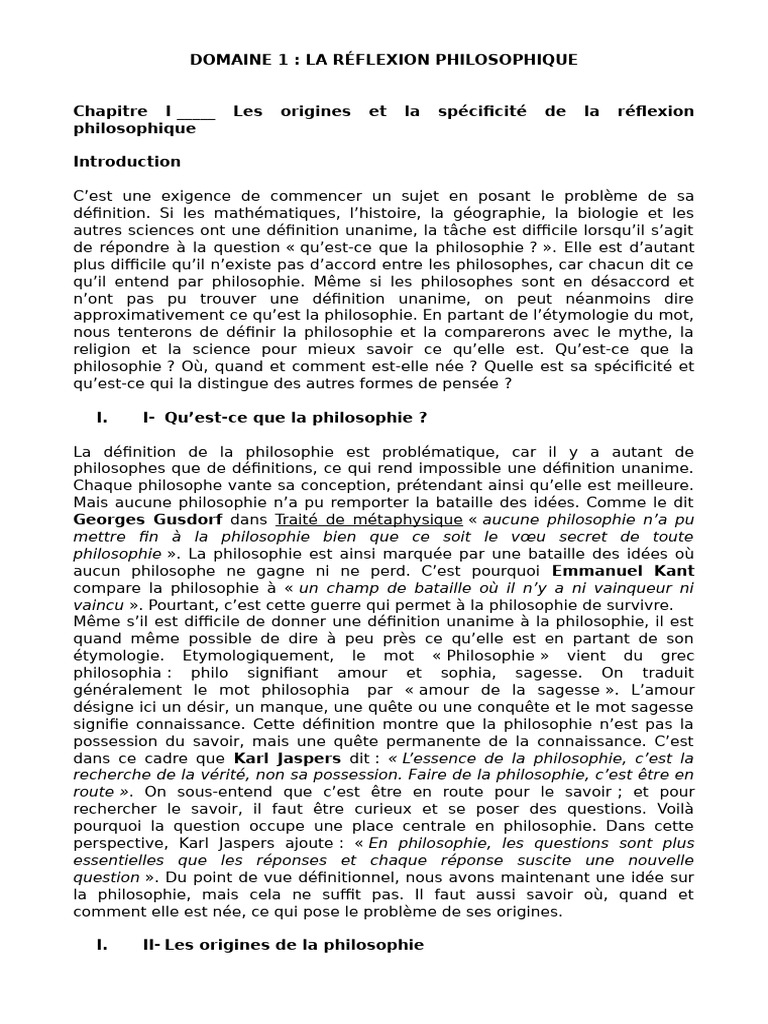 Origines et spécificité de la philosophie | PDF | Science | Définition