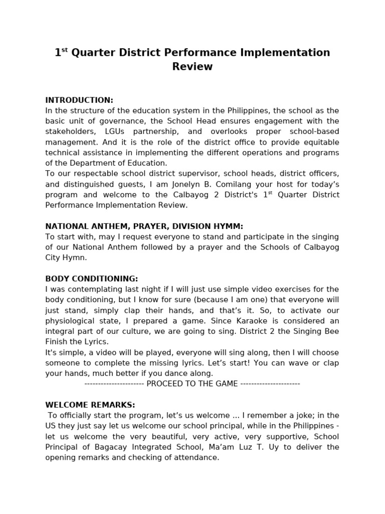 1st Quarter District Performance Implementation Review | PDF