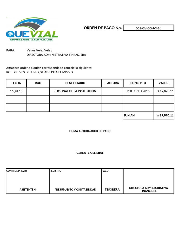 Orden de Pago 2018 | PDF | Contabilidad | Gobierno corporativo