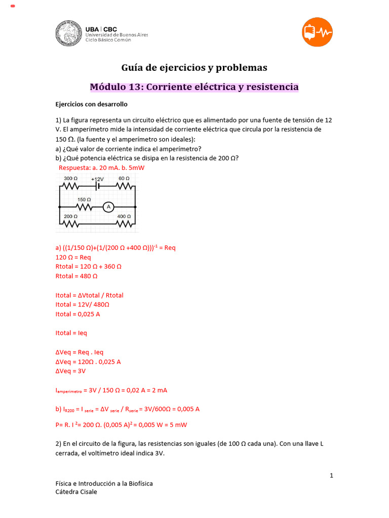 Ejercicios de Corriente y Resistencia | PDF | Resistencia Eléctrica y ...