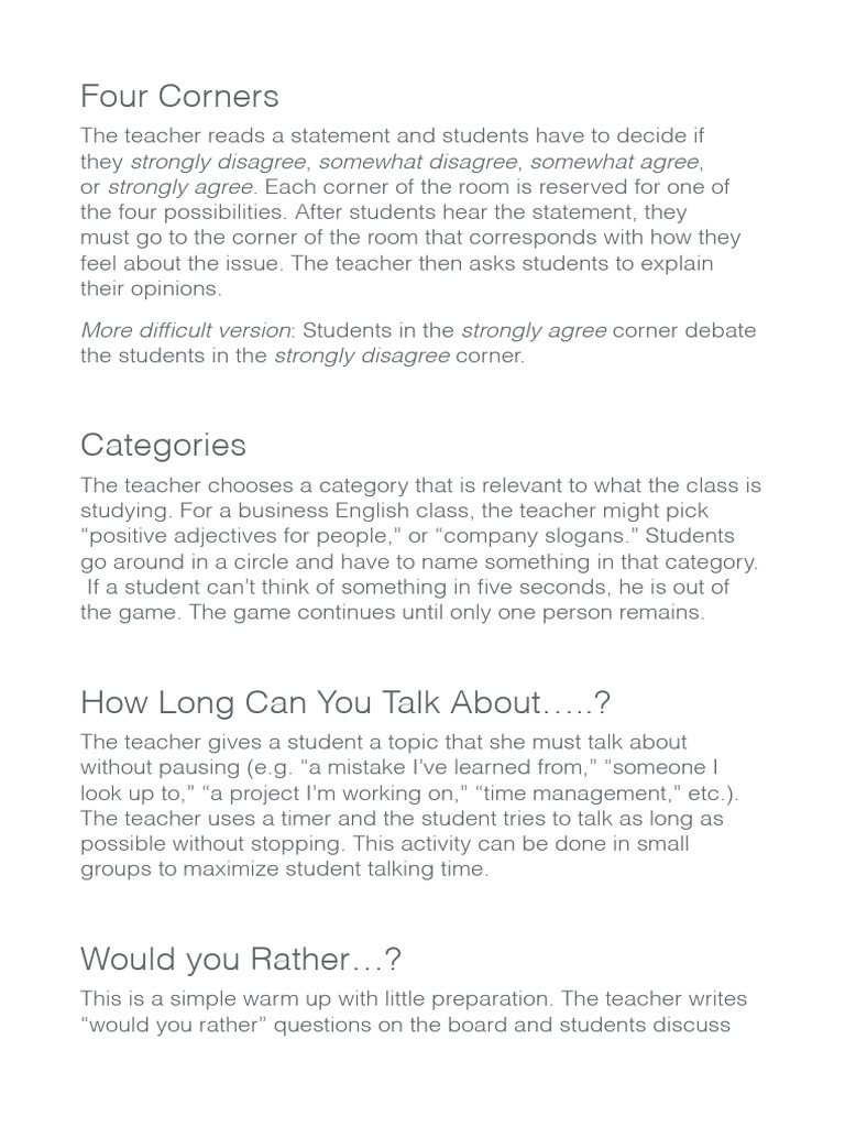 Engaging ESL Activities for Discussion | PDF