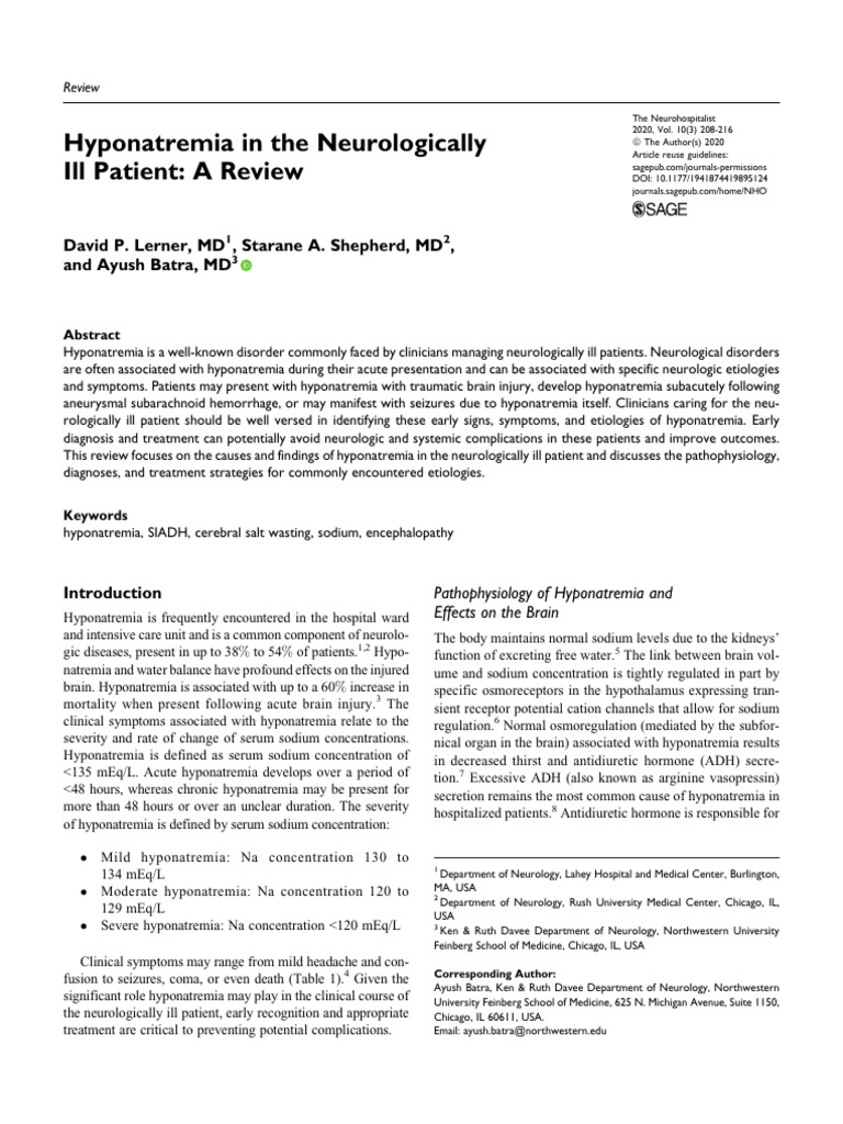 Hyponatremia in Neurologically Ill Patients | PDF | Clinical Medicine ...