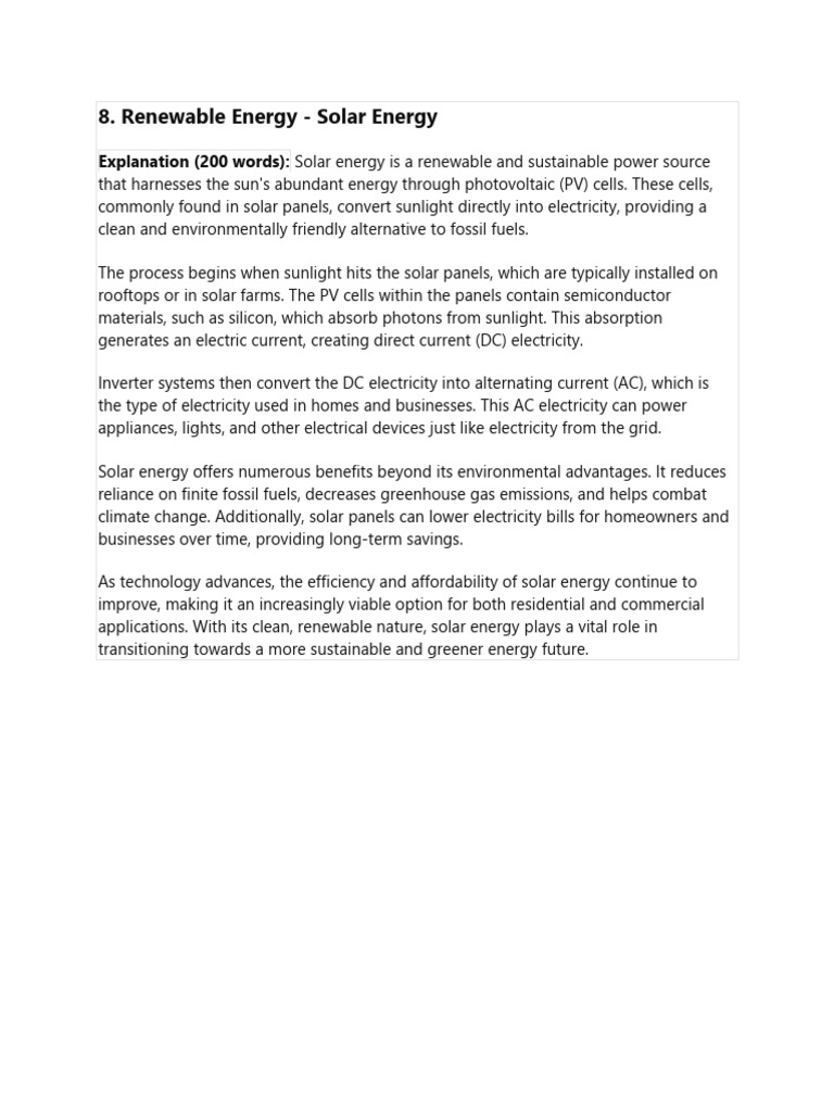 Solar Energy: A Sustainable Power Source | PDF