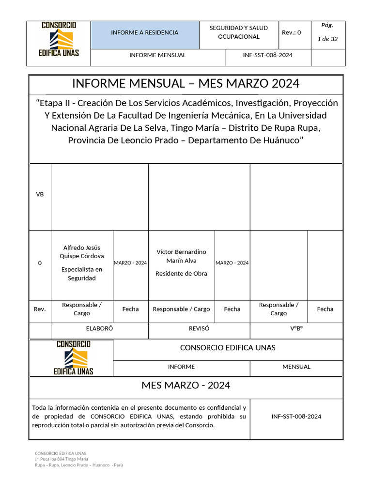 Informe Mensual SST - Marzo 2024 | PDF | Seguridad y salud ocupacional ...