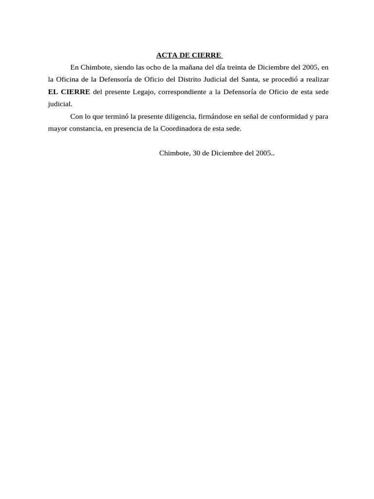Acta de Cierre y Apertura en Chimbote | PDF
