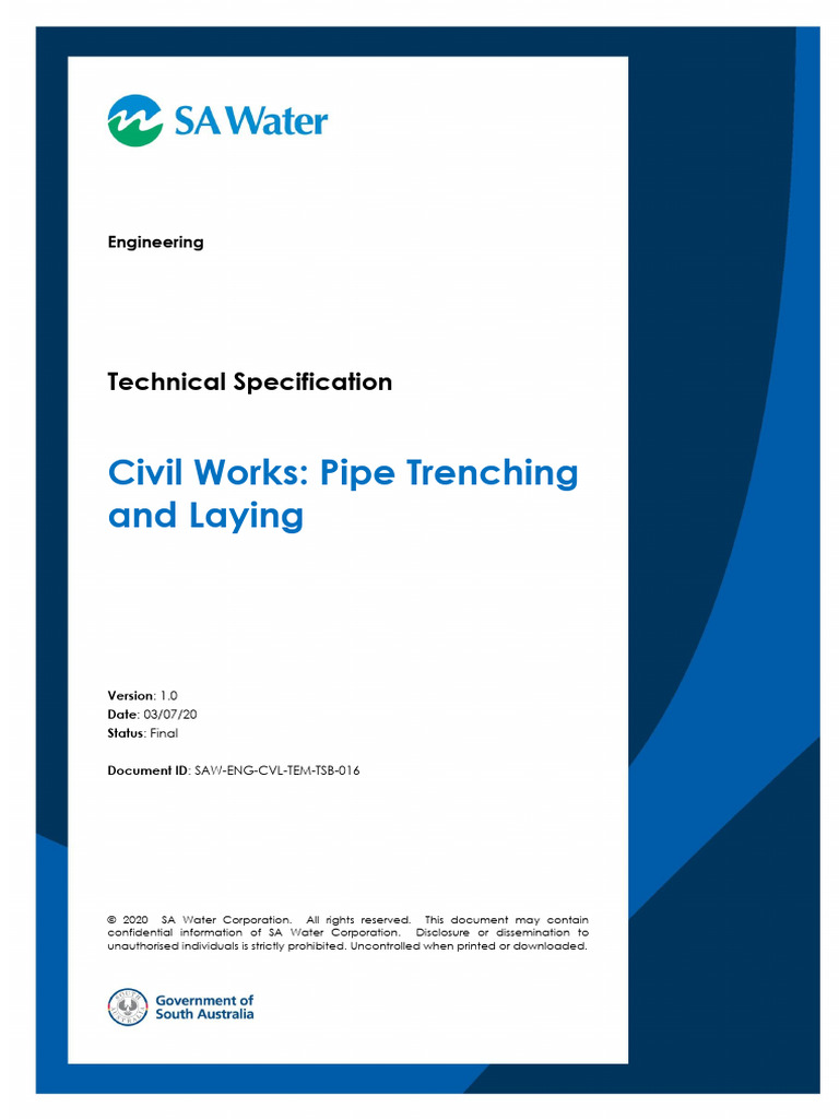Saw Eng CVL Tem TSB 016 Tech Spec Pipe Trenching | PDF | Specification ...
