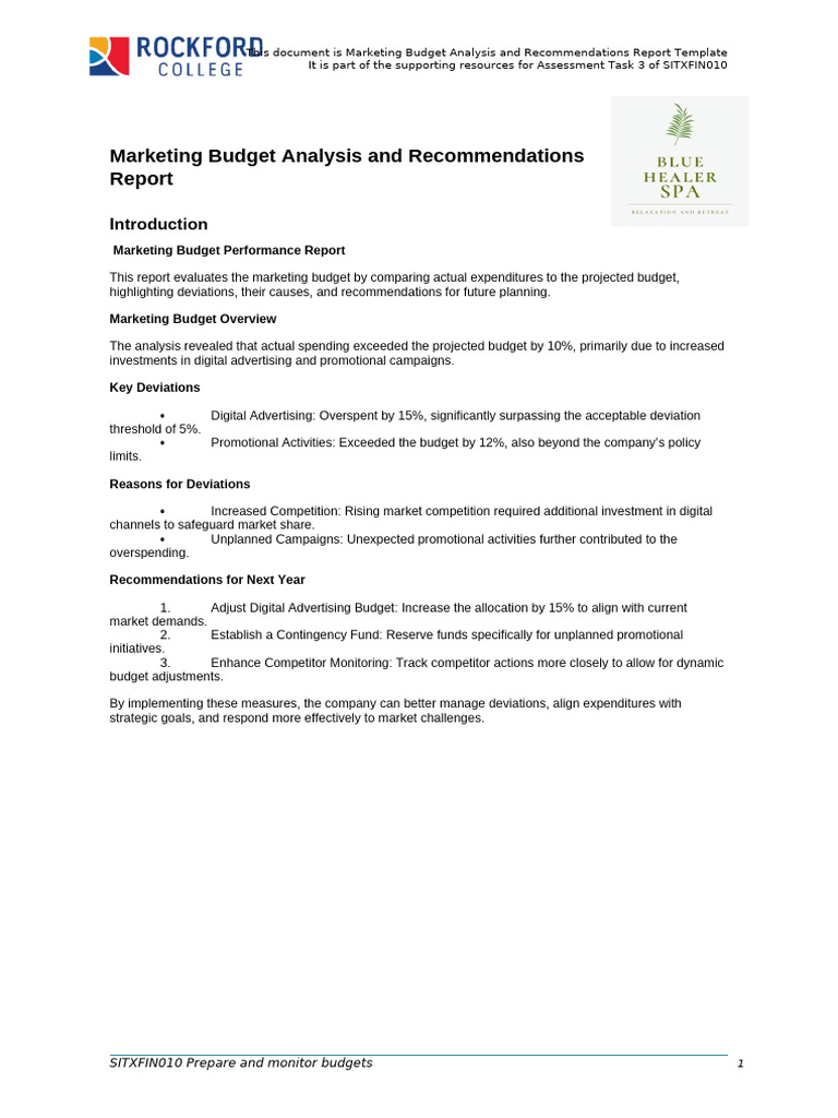 Marketing Budget Analysis Template | PDF