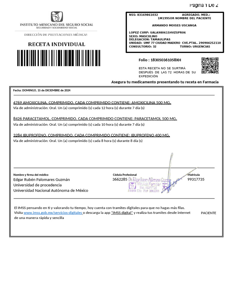 Receta IMSS y CVE PTAL 2025 | PDF | Ciencias farmacéuticas | Farmacia