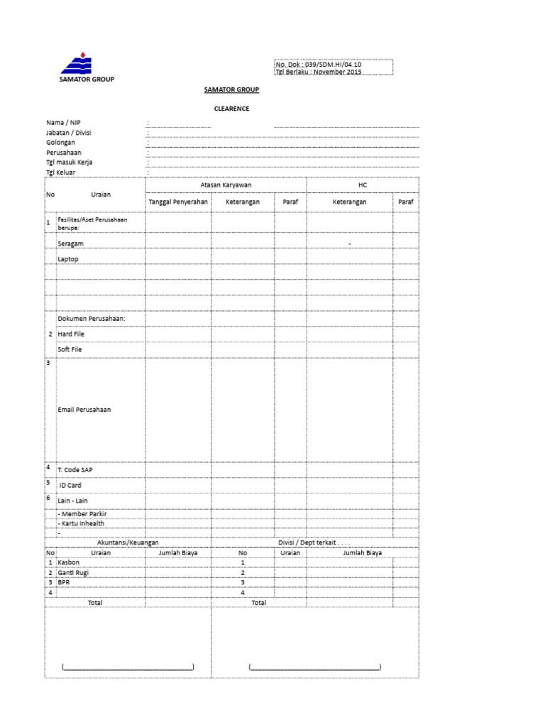Clearence Form Baru.xlsx - Google Sheets | PDF