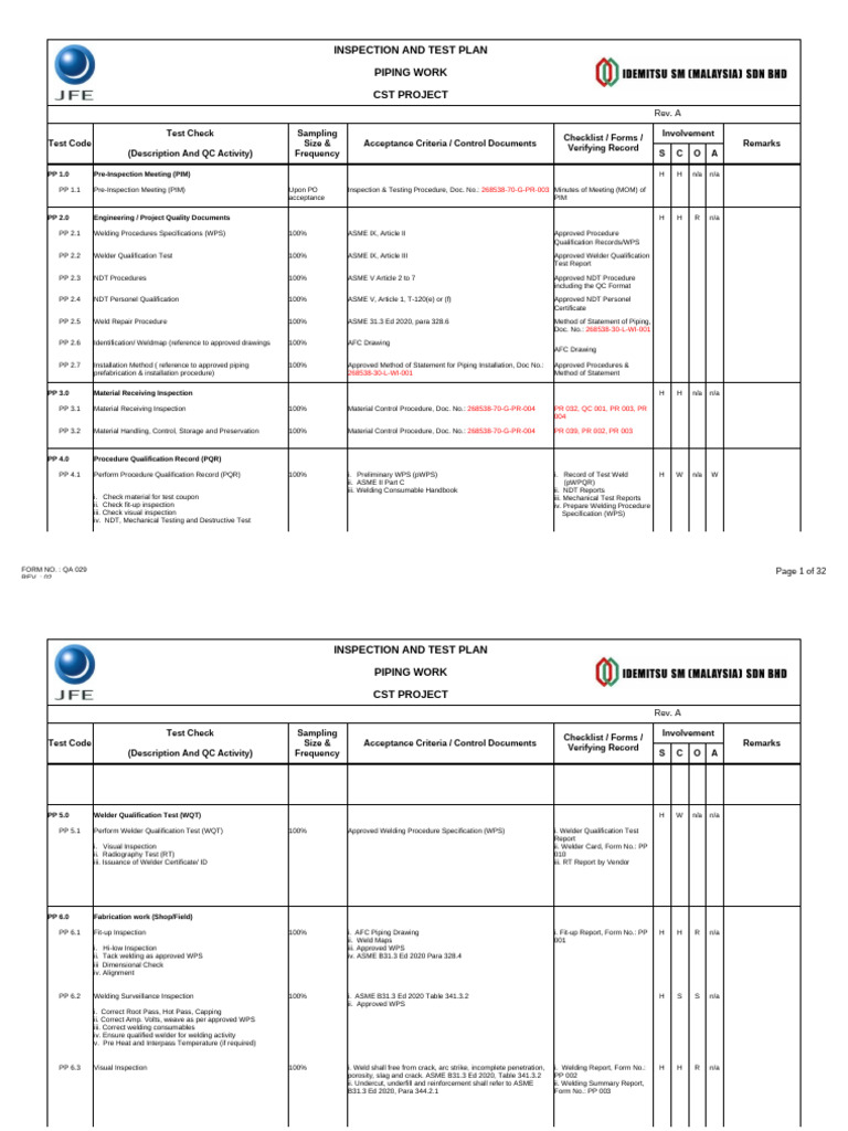 V-201-ITP For Plumbing-Rev A | PDF | Nondestructive Testing | Welding