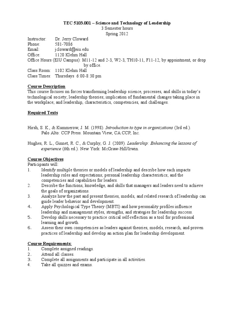 Syllabus SPRING 2012 | PDF | Competence (Human Resources) | Leadership
