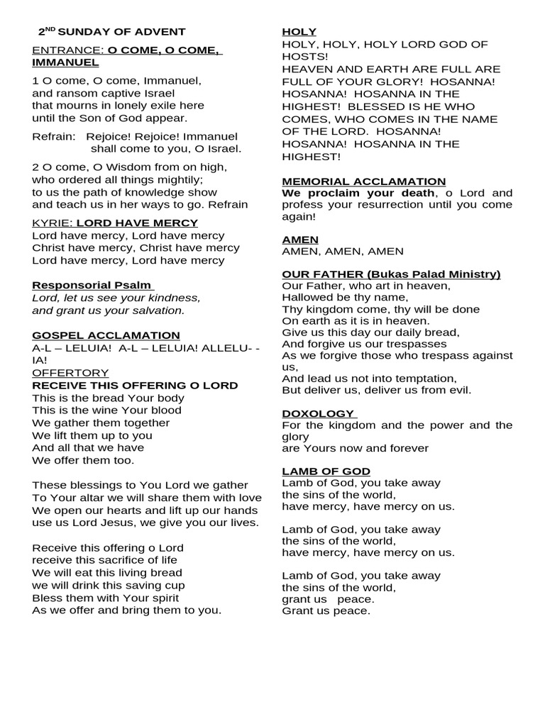 2nd Sunday Of Advent Songs Pdf Lord S Prayer Mercy