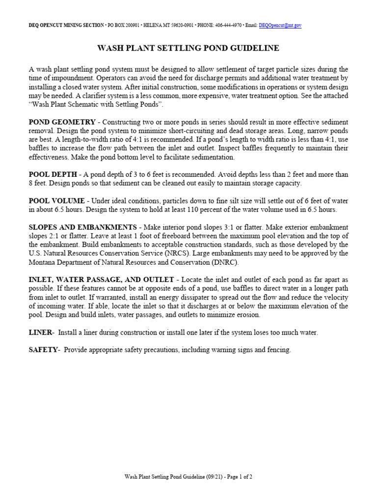 Wash Plant Settling Pond Design Guidelines | PDF | Water | Physical ...