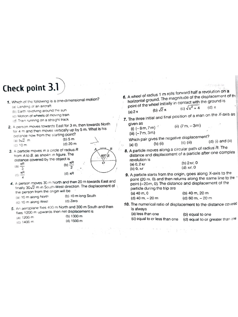 Motion in One Dimension Check Point | PDF