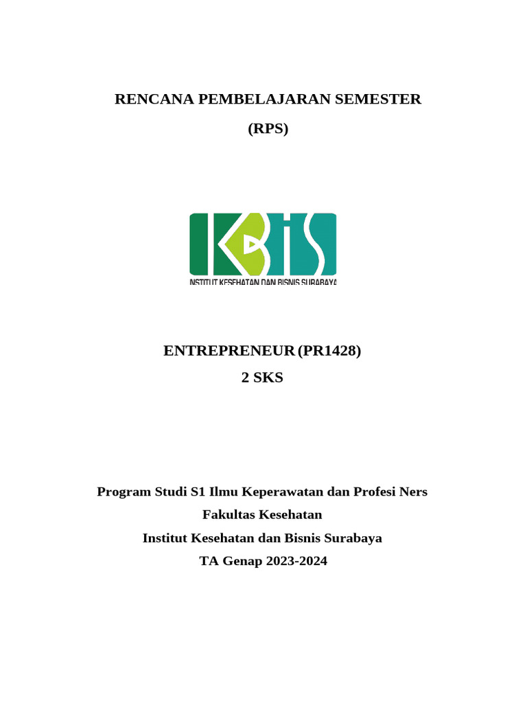 RPS Kewirausahaan Keperawatan 2023 | PDF