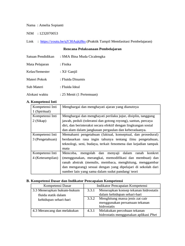 RPP Fisika: Tekanan Hidrostatis SMA XI | PDF