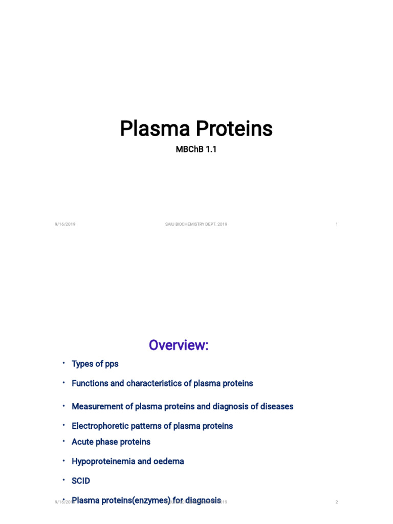 Overview of Plasma Proteins and Their Functions | PDF | Edema | Blood ...