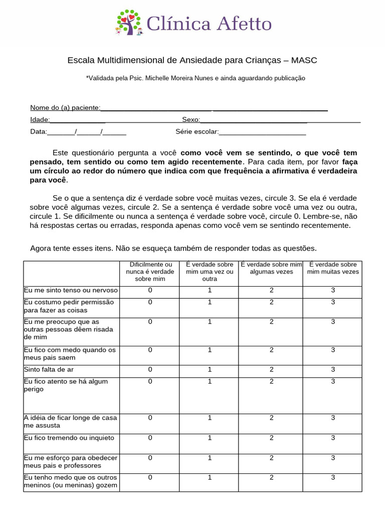 Escala MASC de Ansiedade Infantil | PDF