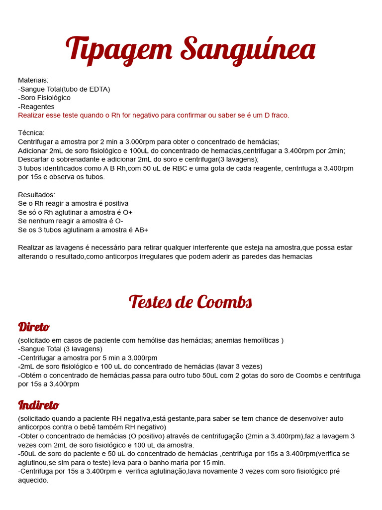 Procedimento de Tipagem Sanguínea | PDF