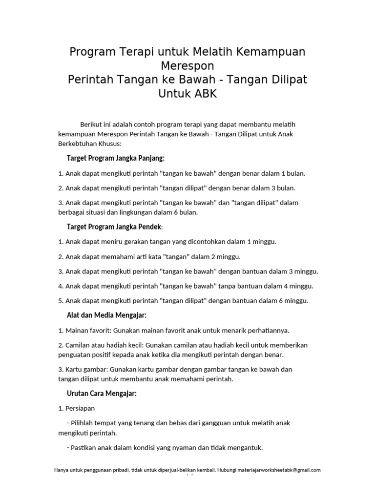 Program Terapi - Merespon Terhadap Perintah Tangan Ke Bawah - Tangan ...