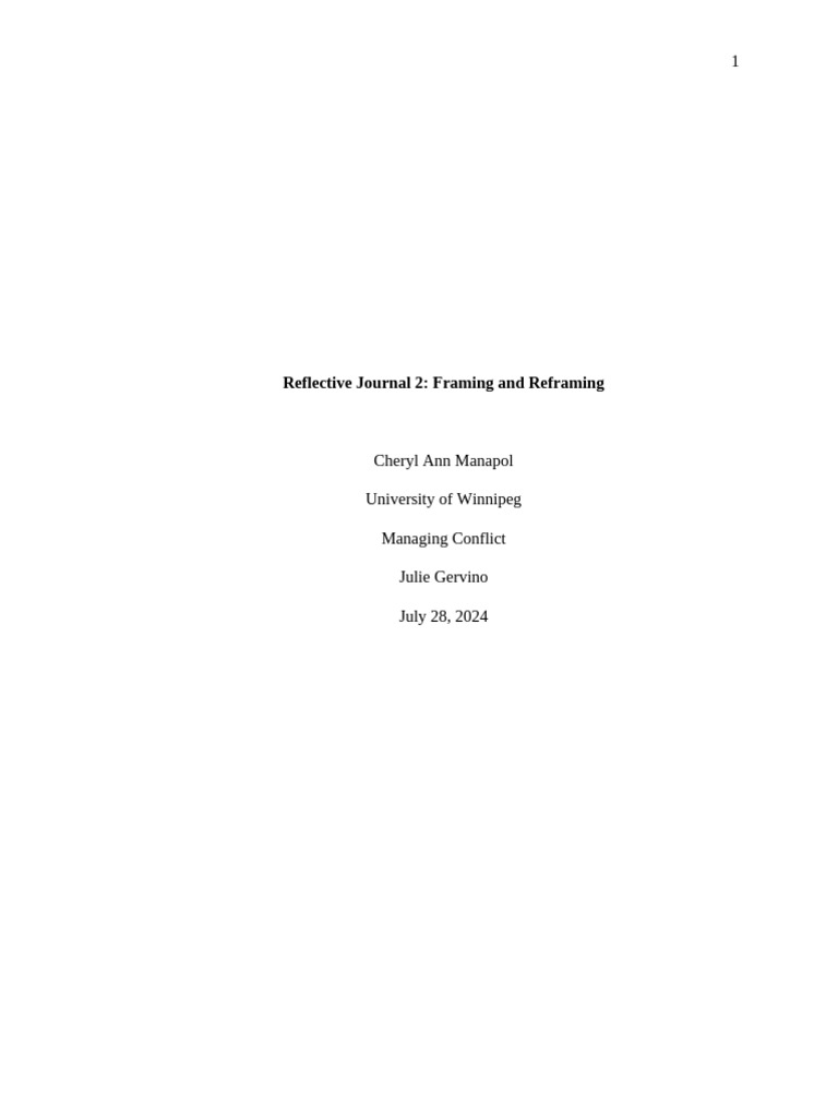 Reflective Journal 2 Assign Managing Conflict | PDF | Framing (Social ...