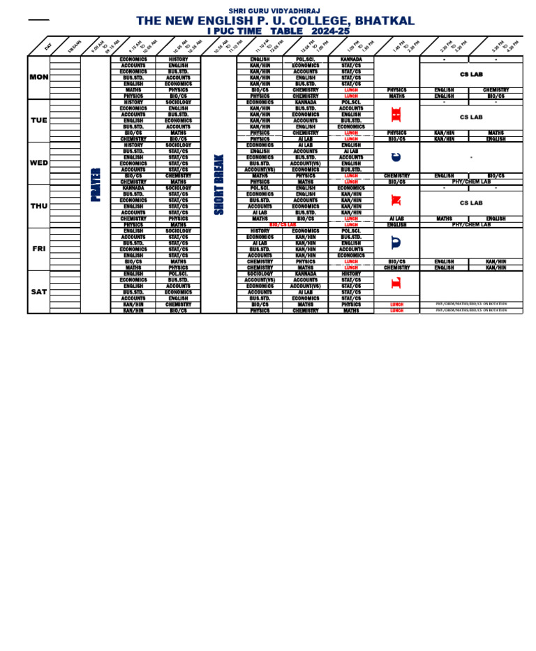 I Puc Time Table 2024 25 Pdf