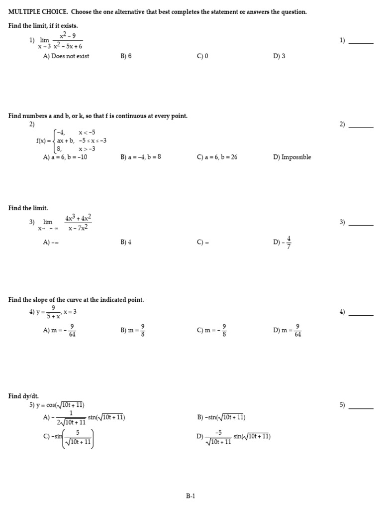 Calculus Limit and Derivative Problems | PDF | Mathematical Analysis ...