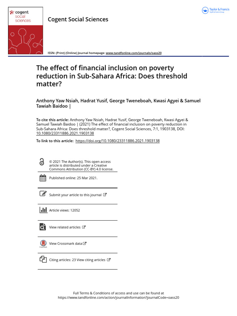 The Effect of Financial Inclusion On Poverty Reduction in Sub-Sahara ...