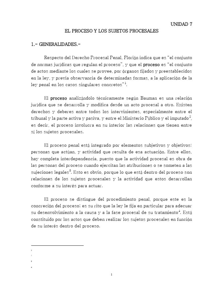 UNIDAD 7 - El Proceso y Los Sujetos Procesales | PDF | Queja | Ley procesal