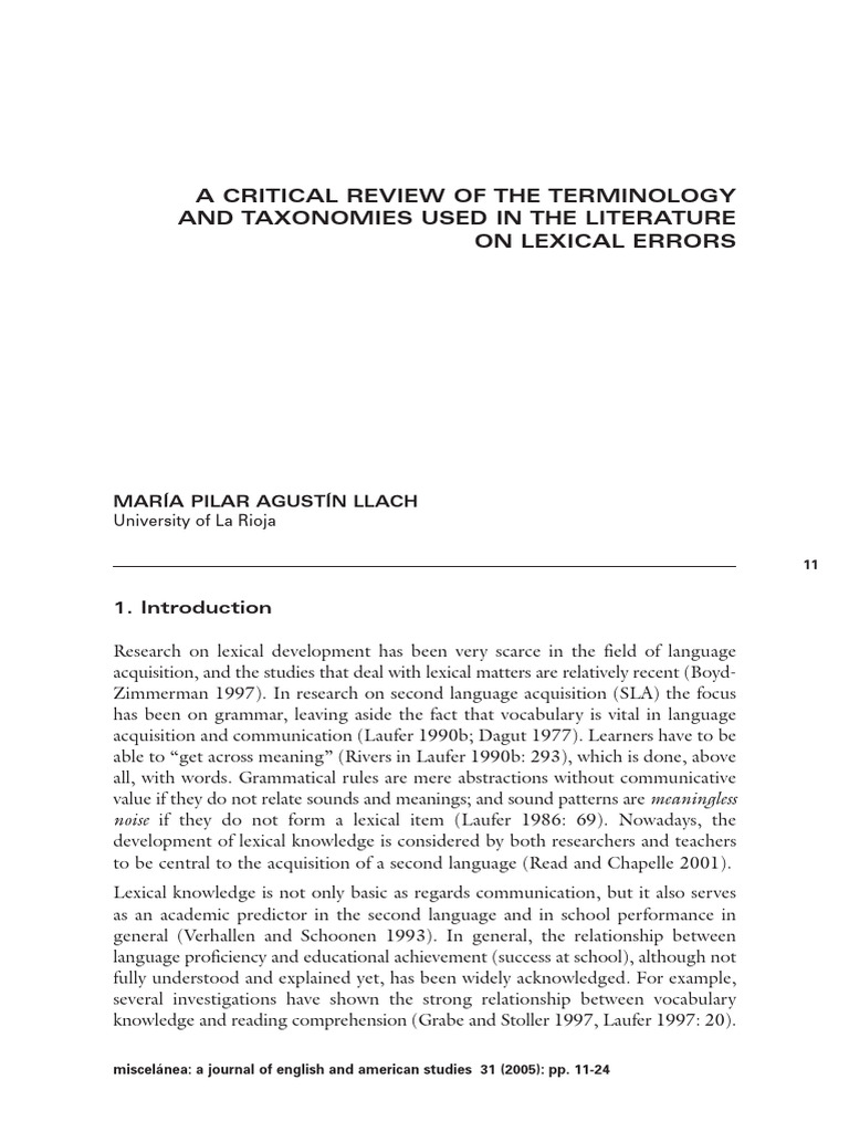 Lexical Errors in Language Acquisition | PDF | Second Language | Lexicon