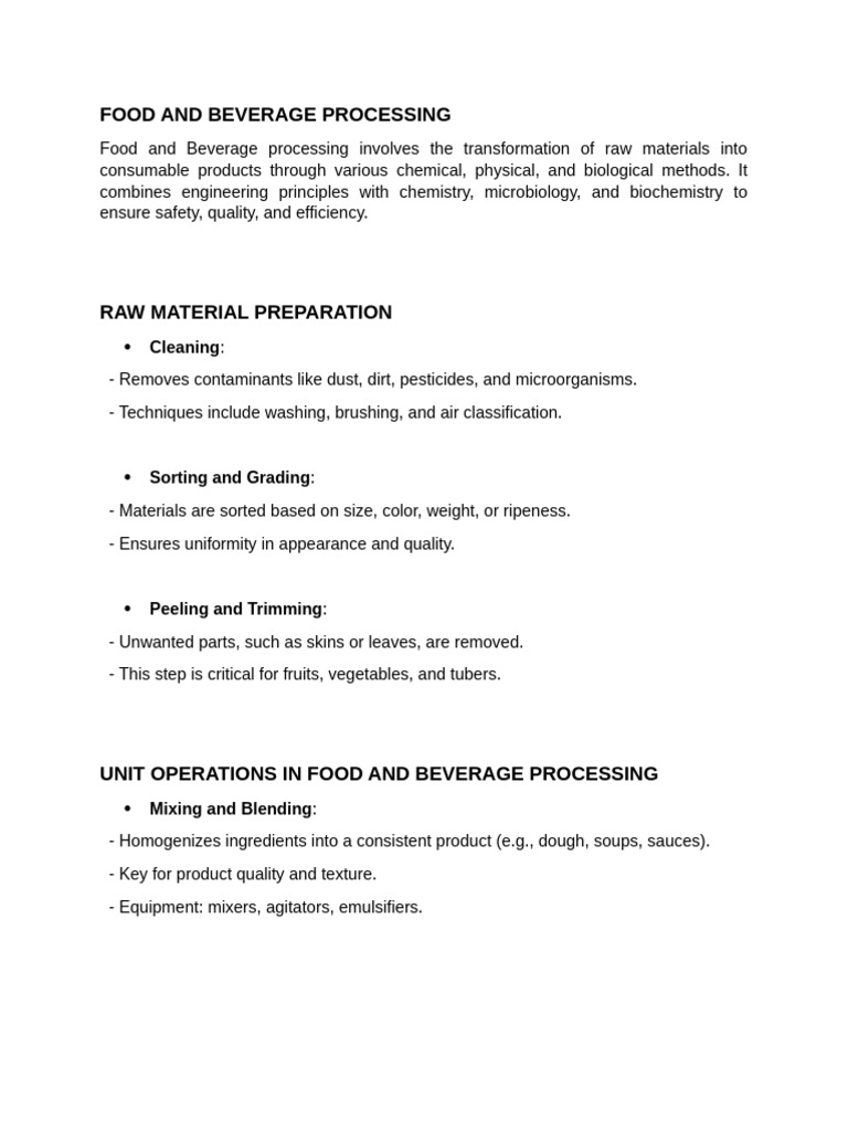Food and Beverage Processing Techniques | PDF | Food Preservation | Drink
