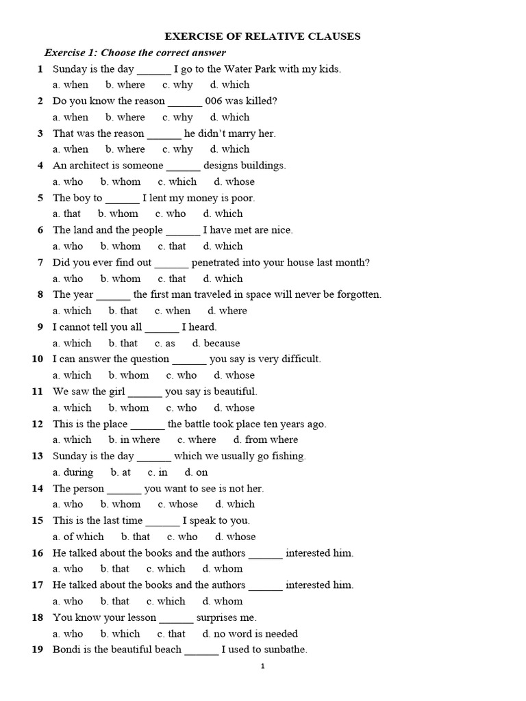 Exercise Of Relative Clauses Pdf