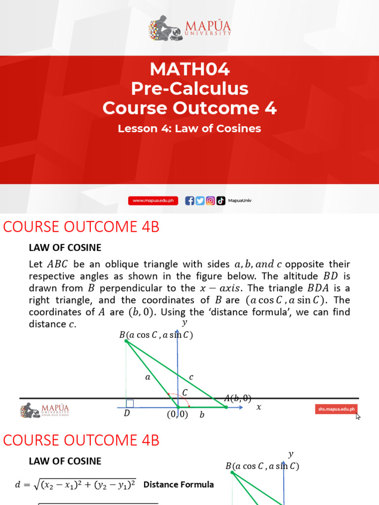 Co4 lesson 4 law of cosines pdf trigonometric functions triangle