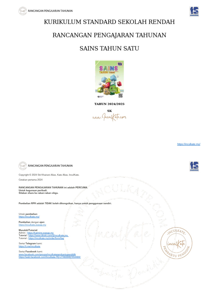 RPT Sains T1 2024-2025 (Inculkate - My) | PDF