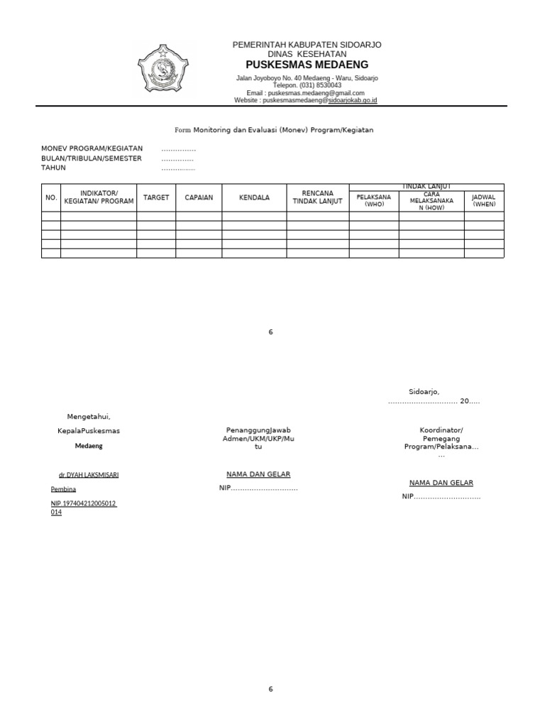 Monev Program Kesehatan Puskesmas Medaeng | PDF