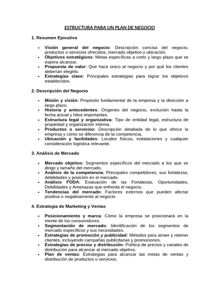 Estructura Completa de un Plan de Negocio | PDF | Plan de negocios ...