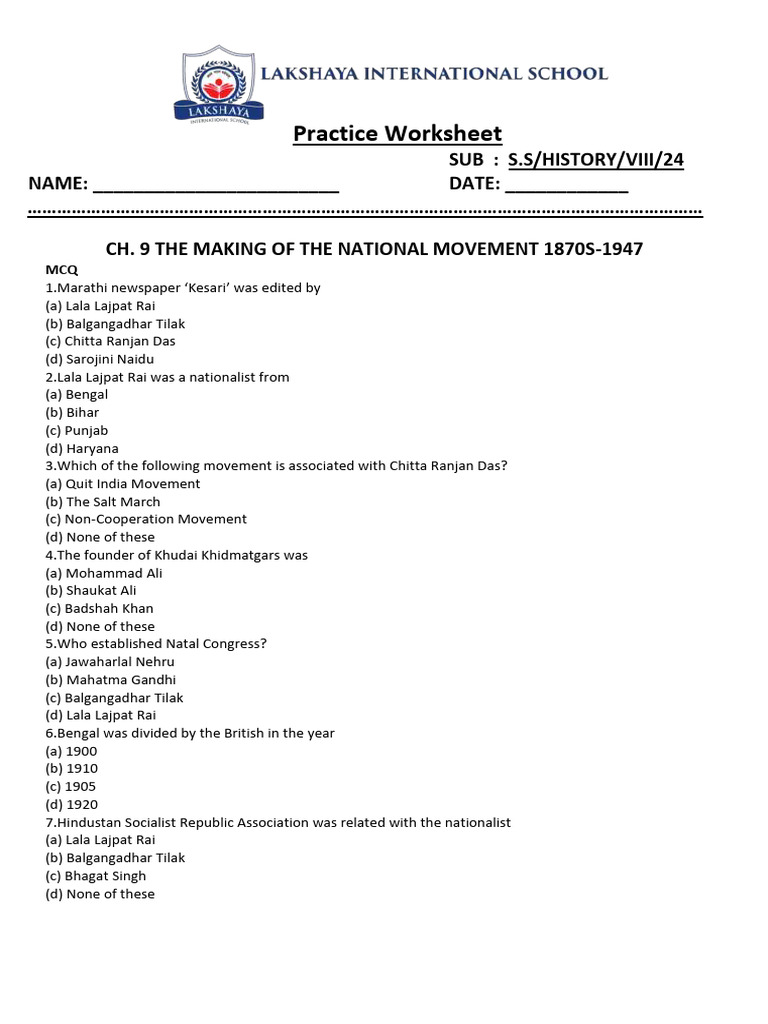 Practice Worksheet | PDF | British Raj | Partition Of India