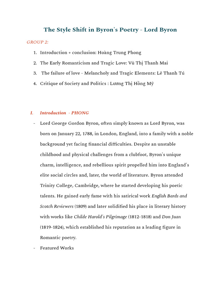 Byron's Poetic Evolution | PDF | Romanticism | Lord Byron