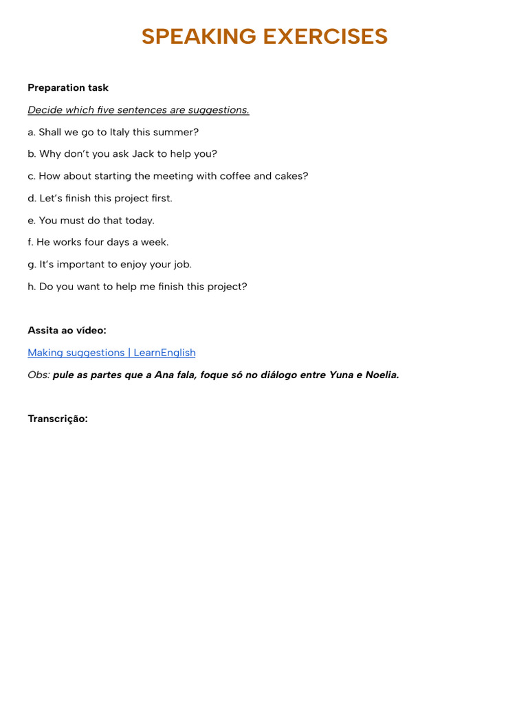 Speaking Exercises: Making Suggestions | PDF