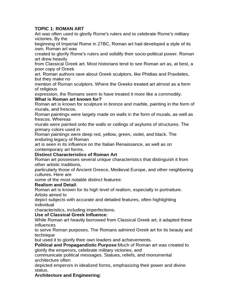 Distinct Features of Roman Art | PDF | Roman Empire | Sculpture