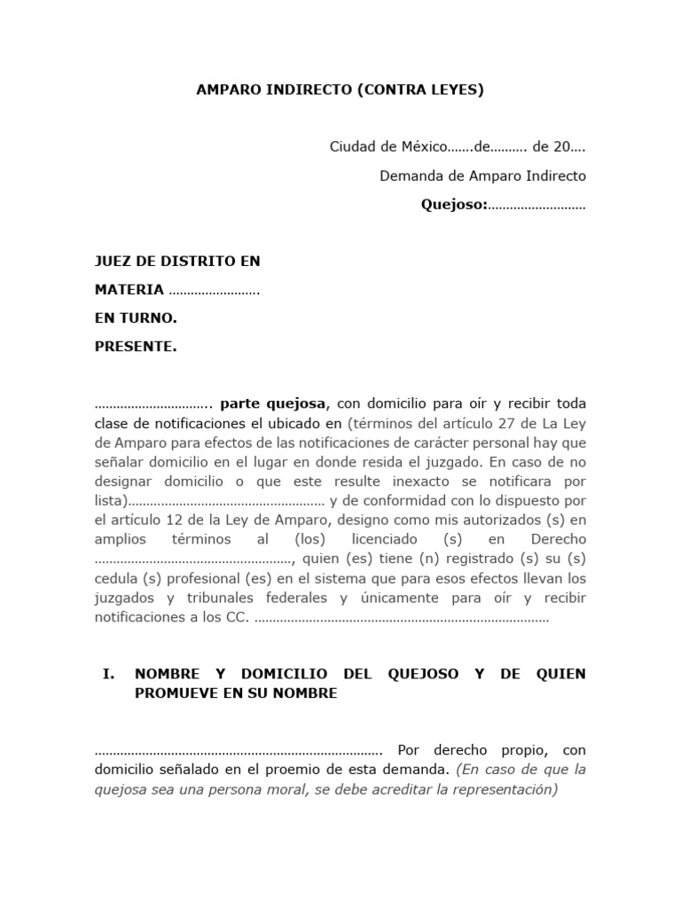Demanda de Amparo Indirecto en México | PDF | Demanda judicial | Regulación