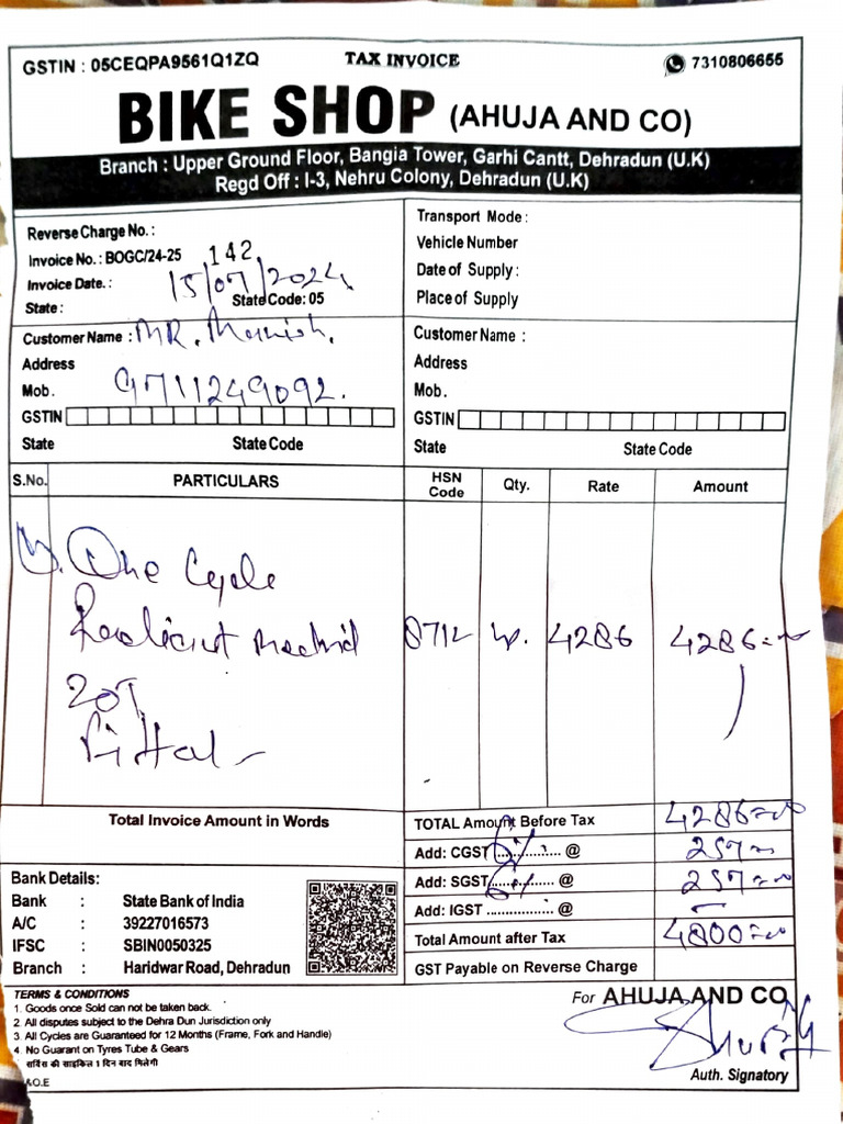 GST Invoice for Bike Shop Transaction | PDF | Taxation | Government