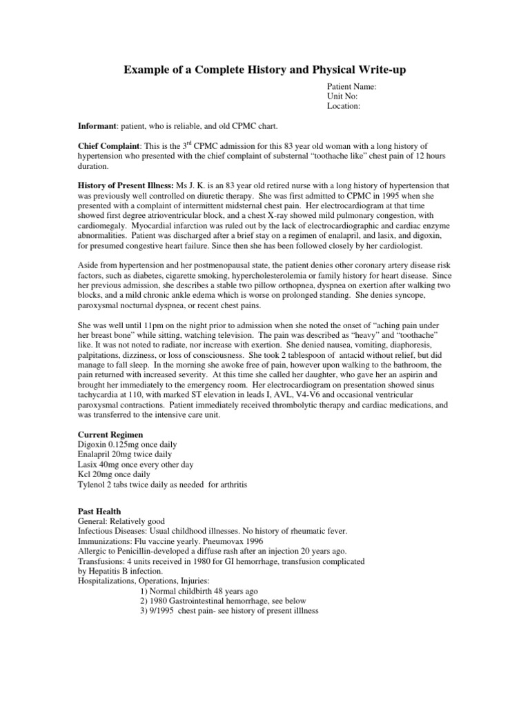 Sample Write Up Myocardial Infarction Heart Failure