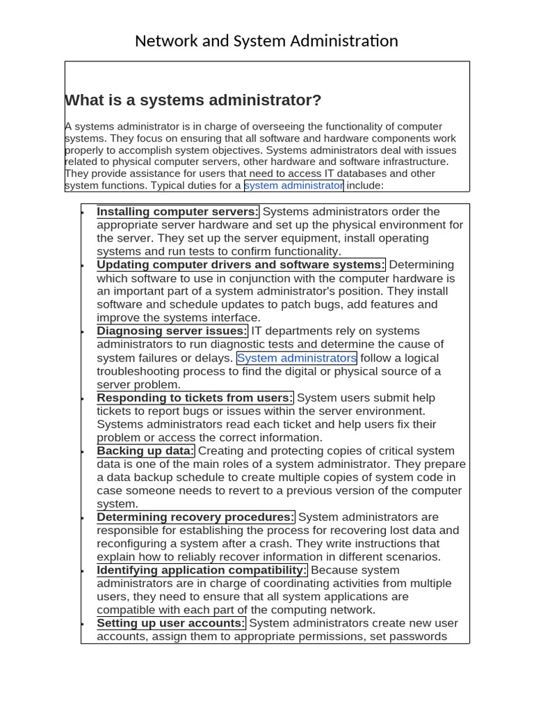 Roles of System and Network Administrators | PDF | Computer Network ...