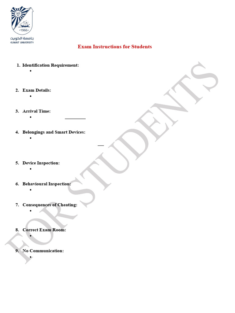 Exam Instructions for KU Students | PDF